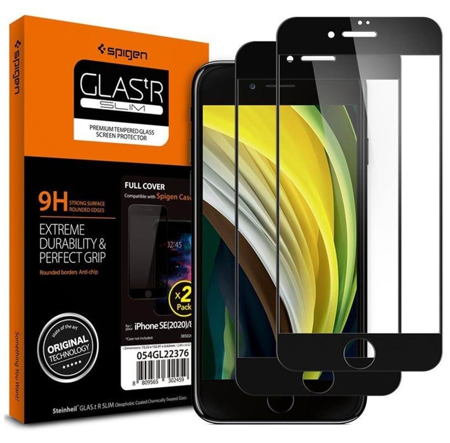 Handys - Schutzfolie - Spigen Glass FC 2 Pack - black - iPhone SE (2022/2020)/8/7 - AGL01315