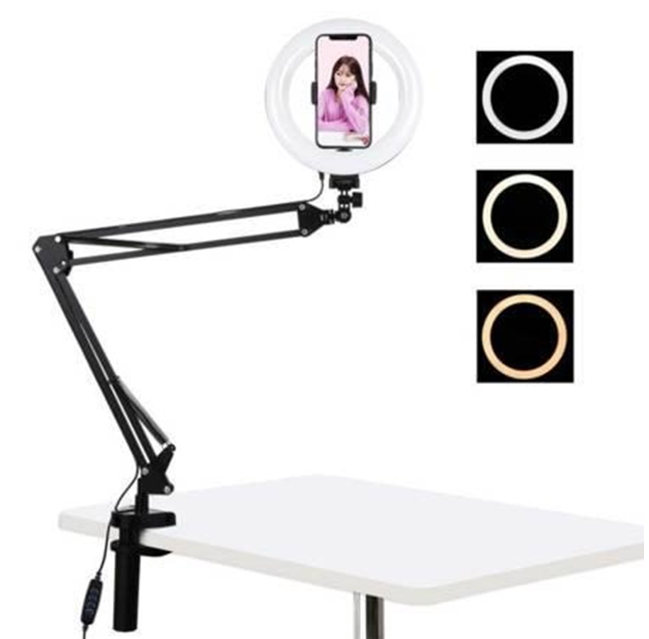 Tripods & Stative - Puluz Desktop arm stand  with 20cm LED Vlogging Ring PKT3089B - PKT3089B