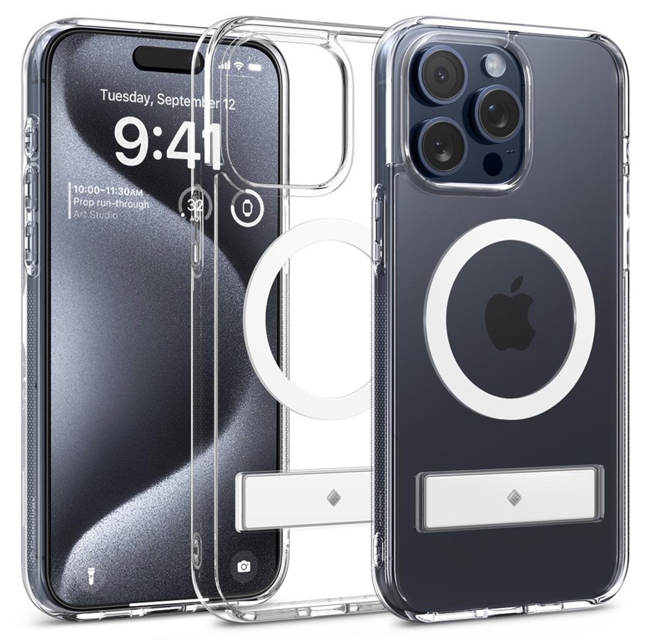 Handys - Cover & Cases - Spigen Caseology Capella MagSafe Kickstand - clear white - iPhone 15 Pro Max - ACS06622