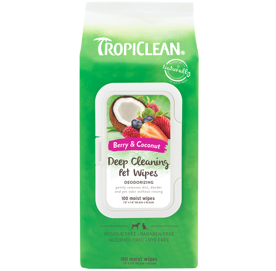 Hunde - Tropiclean Deep Cleaning Pet Wipes Berry & Coconut (100-Pack) - 61810