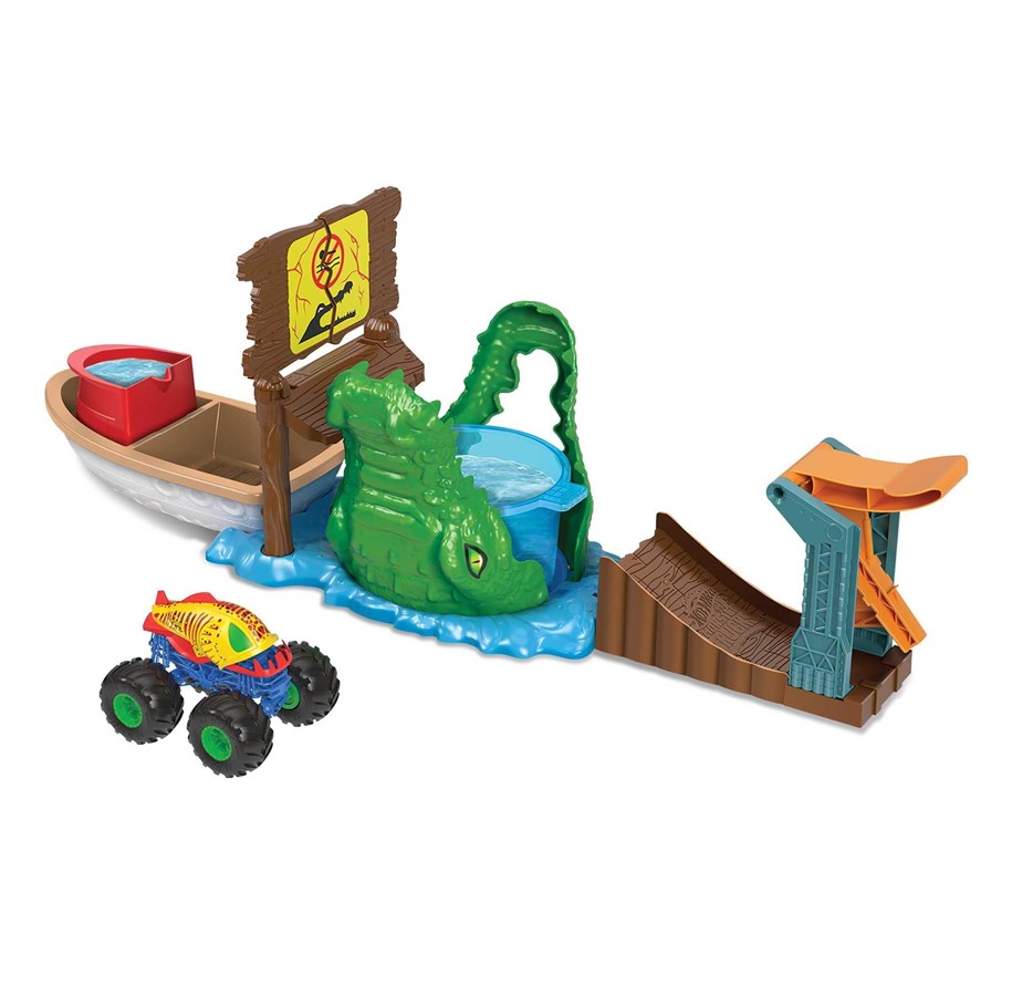 Spielzeugauto - Hot Wheels Monster Trucks Colour Shifters Swamp Chomp Playset - HGV14