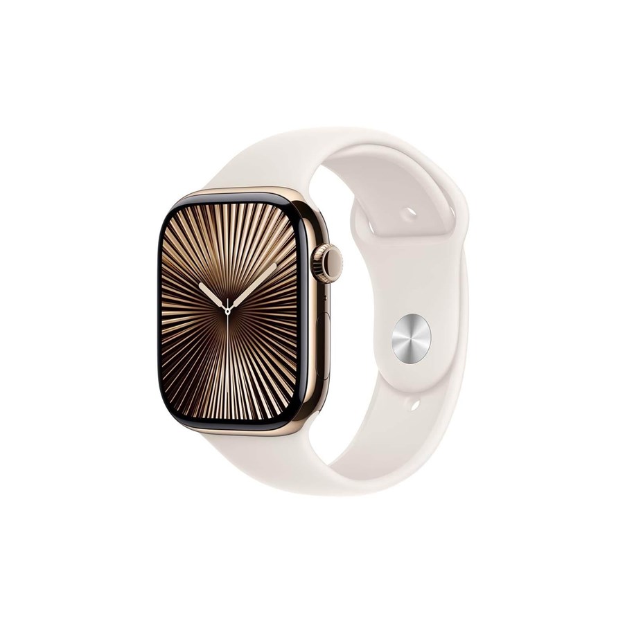 Smartwatches, Pulsuhren, Sportuhren & Schrittzähler - Apple Watch Series 10 GPS + Cellular 46mm - Gold Titanium Case with Starlight Sport Band - M/L - MWYY3QN/A