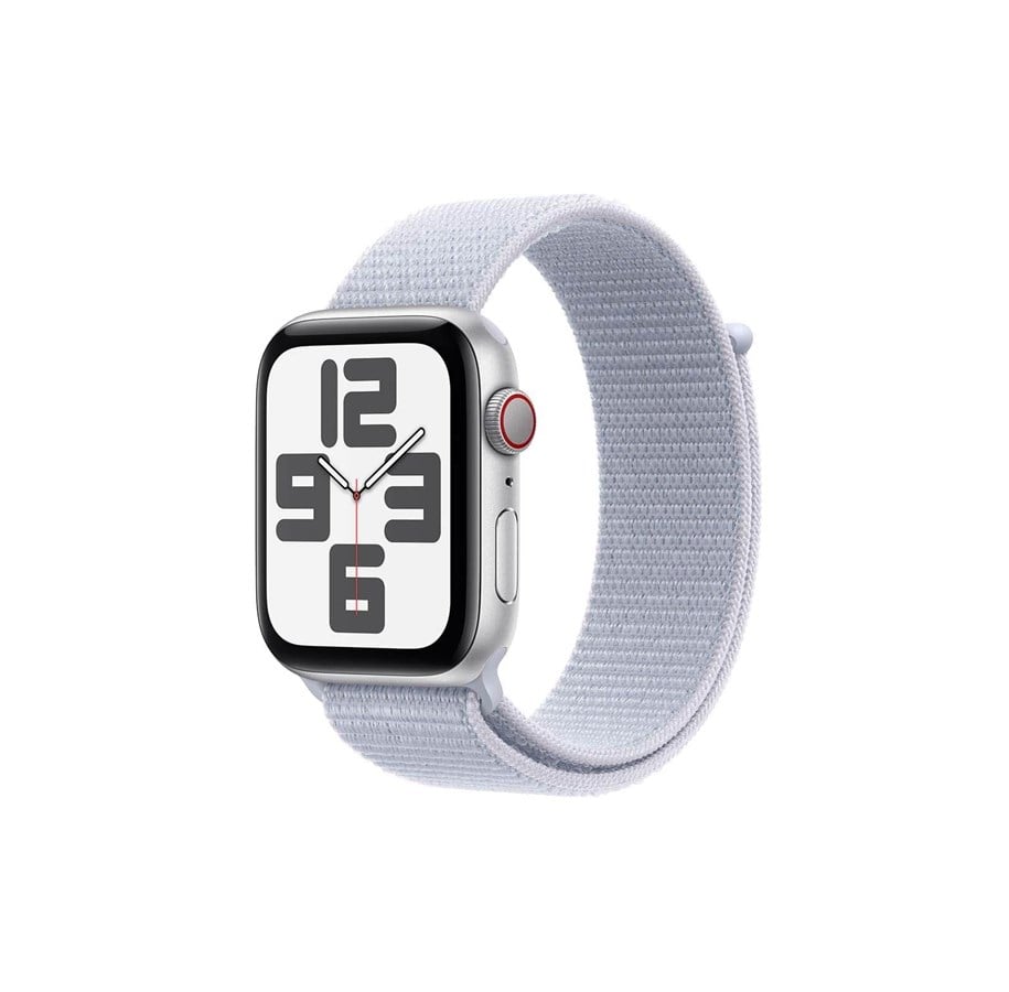 Smartwatches, Pulsuhren, Sportuhren & Schrittzähler - Apple Watch SE GPS + Cellular 44mm - Silver Aluminium Case with Blue Cloud Sport Loop - MXGR3QN/A