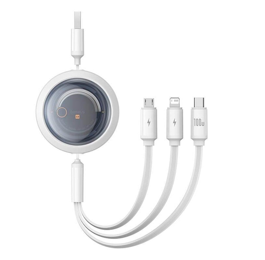 USB Kabel - Baseus 3-in-1 Free2Draw USB to M+L+C 100W cable 1.1 m (white) - P10368700211-02