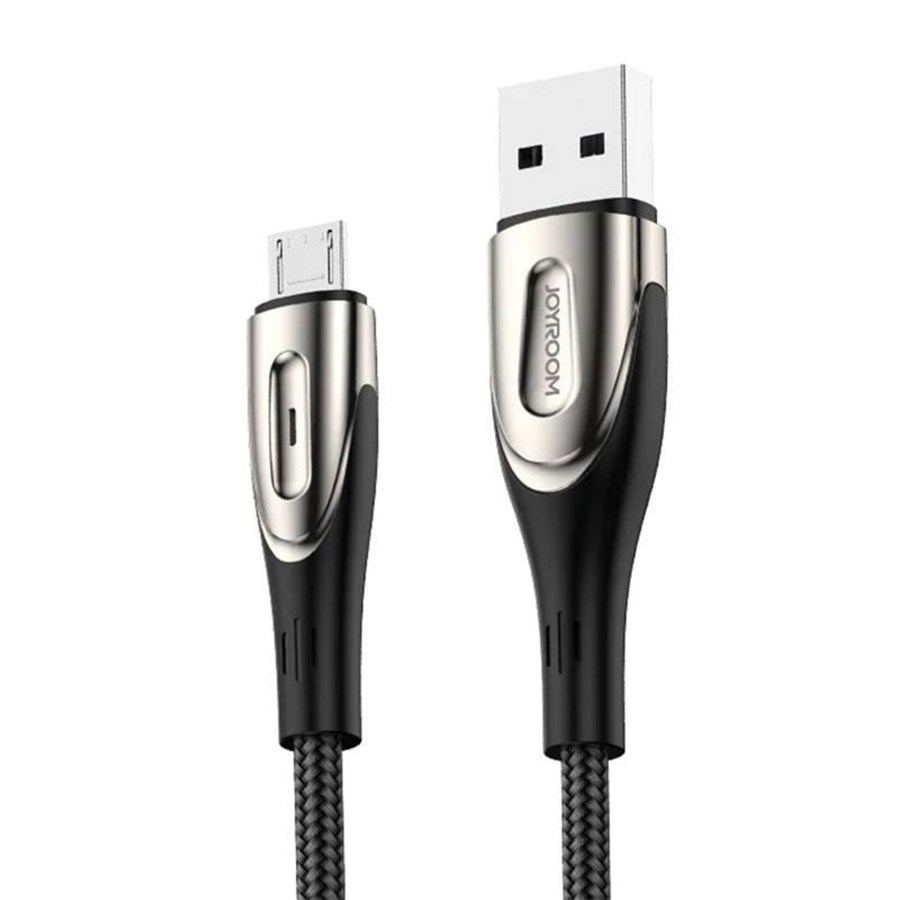 USB Kabel - Joyroom Sharp Series S-M411 USB-A / micro USB 3A 2m Cable with Charging Indicator - Black - S-M411 2m Black