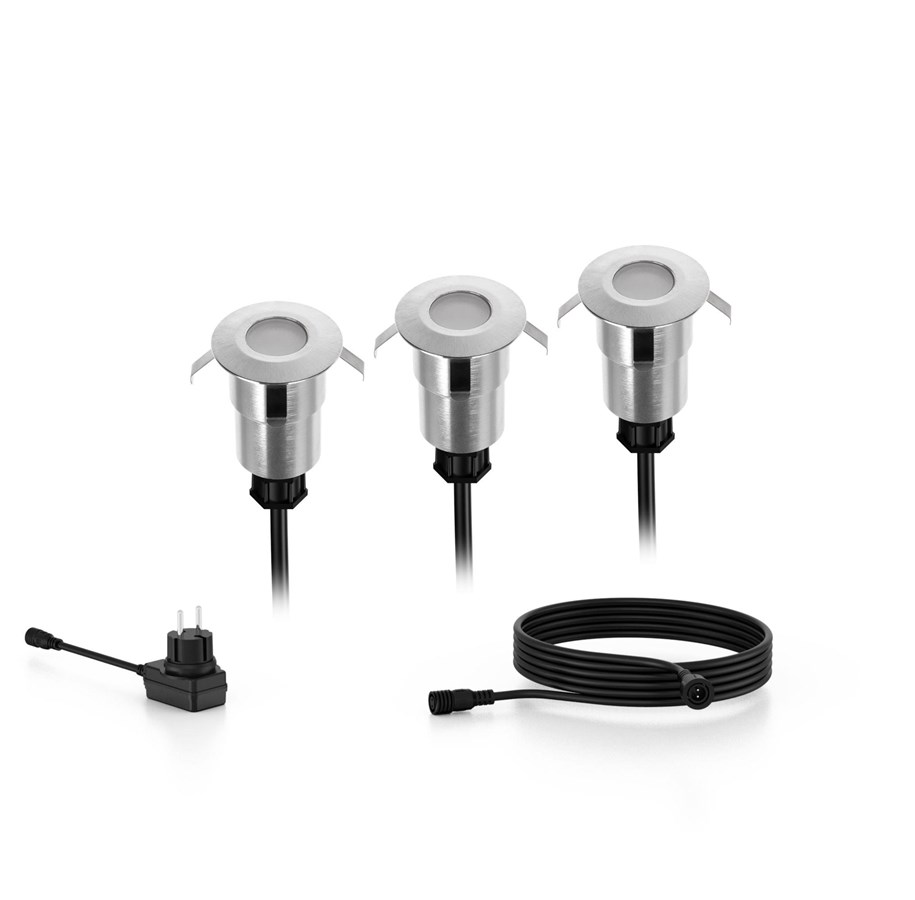 Lampen - Philips Spore ground spotlights 1W 2700K silver 3-pack - 929004072701