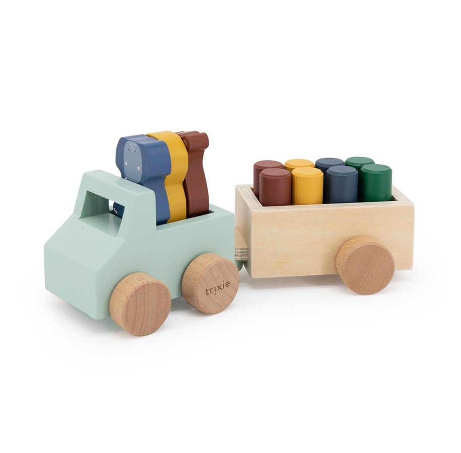 Baby Spielzeug - Trixie Baby Wooden Animal Car with Trailer - 36-807