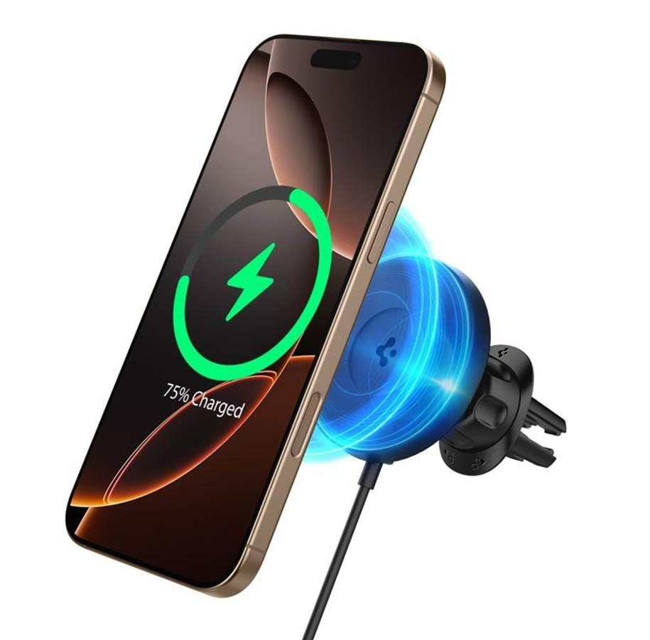 Handys - Adapter und Ladegeräte - Spigen OneTap Pro 4 MagSafe Car Mount Charger - black - Wireless / Air Vent - ACP08542