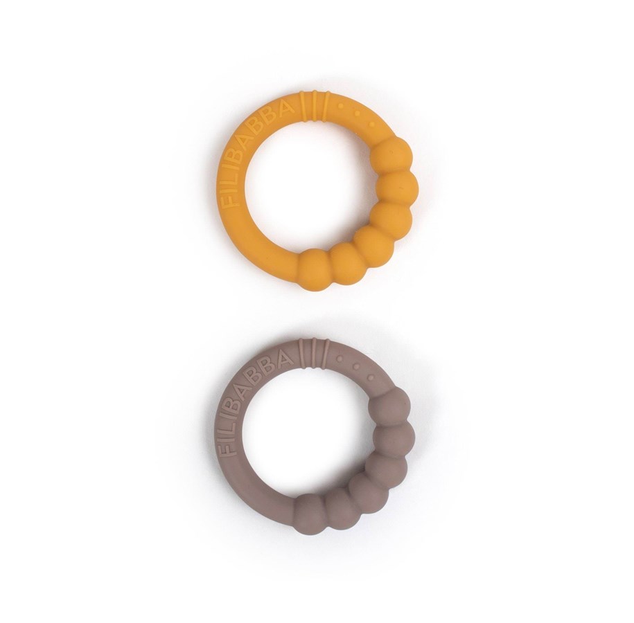 Babypflege - Filibabba Silikonbeißring 2er-Pack - Warm Grey + Honey Gold - FI-02753