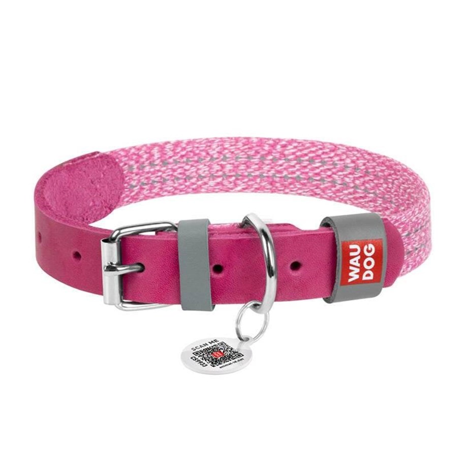Hunde - Waudog Classic Dog collar with QR code size L pink - 58937