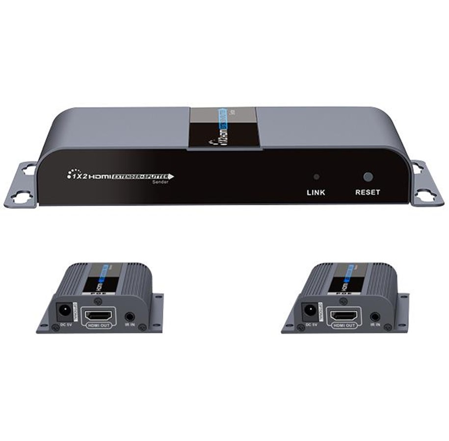 Repeater, boosters, bridges & Transceiver - Deltaco HDMI Extender 1x2 Splitter over CAT6/6a/7 40m with IR pass-back - LKV712