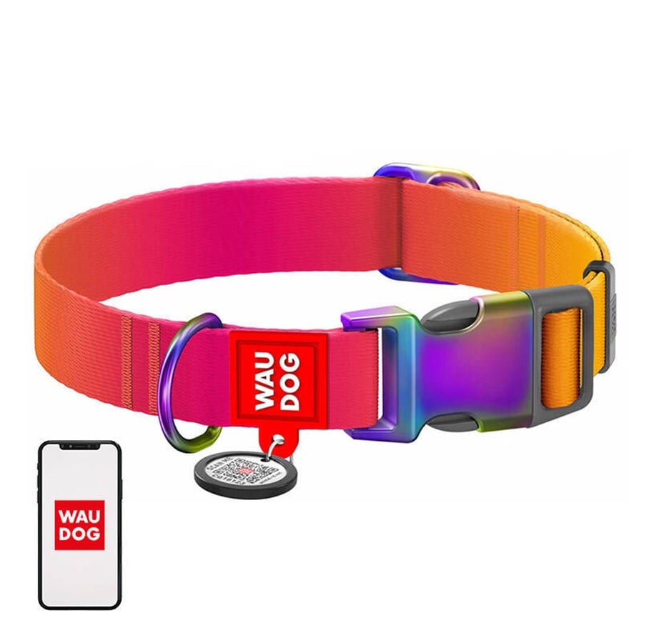 Hunde - Waudog Nylon Dog Collar with QR code Gradient Orange S 15mm 25-35cm - 46524