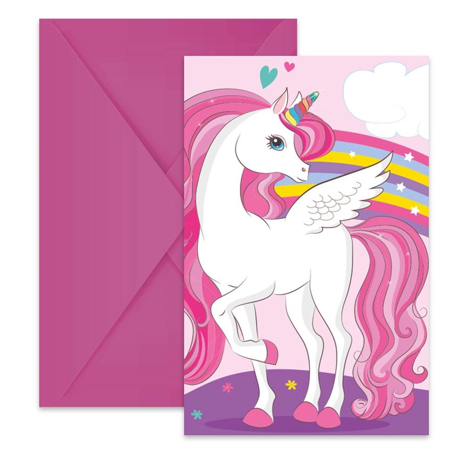 Spielzeug - Globos Invitations and Envelopes FSC Unicorn Rainbow Colors 6 pcs. - 93766