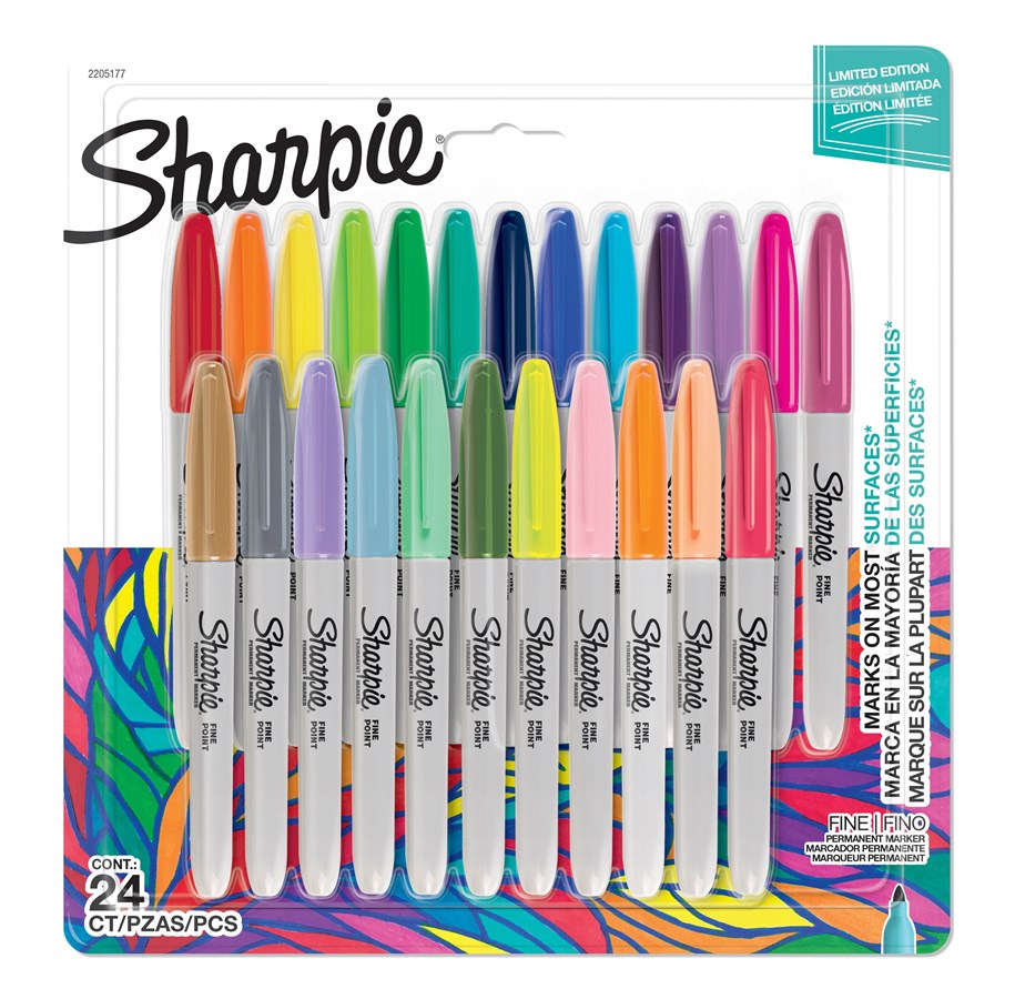 Utensilien zum Schreiben und Zeichnen - Sharpie Permanent Markers | Fine Point Colouring Pens | Assorted Colours | 24 Marker Pens - 2205177