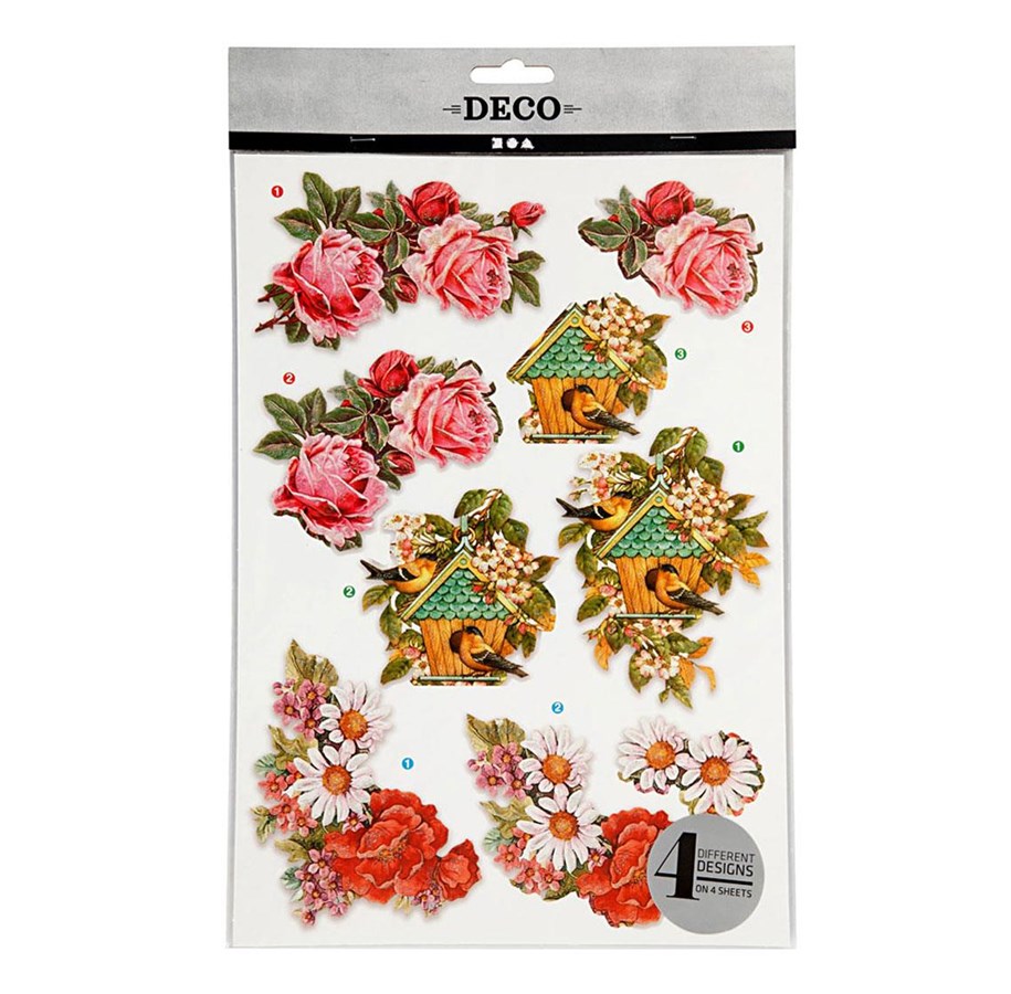 Hobby-Zubehör - Creativ Company - 3D Sheets Flowers and Birds - 4 Sheets - 28701