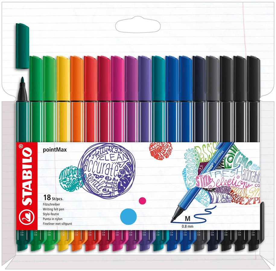 Utensilien zum Schreiben und Zeichnen - STABILO - Hardtip Fineliner - Set of 18 Pieces - 488/18-01