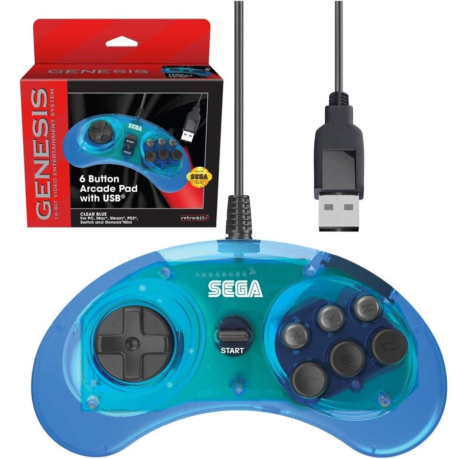 Gaming Zubehör - Retro-Bit 6-button Arcade Pad USB - Clear Blue - Wired Controller - MAC - 849172010970