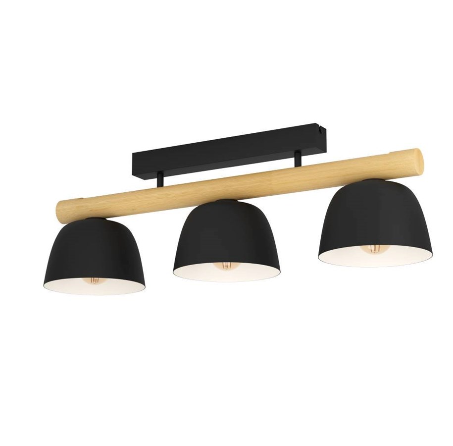 Lampen - EGLO SHERBURN DECKENLEUCHTE 3L E27 SCHWARZ/HOLZ FSC - 43738