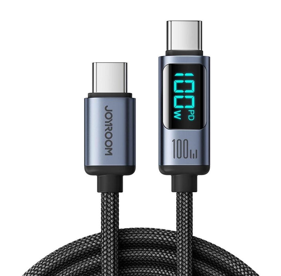 USB Kabel - Joyroom Prism Series A16 USB-C / USB-C 100W 1.2m Cable with LED Display - Black - S-CC100A16