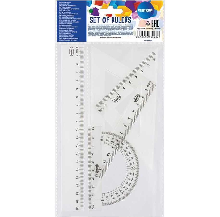 Schul-Zubehör - CENTRUM Geometry set 20cm. 4 pieces. Clear plastic - 80946