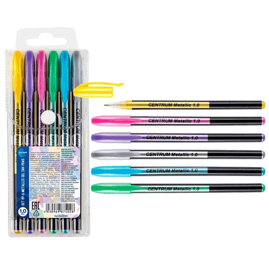 Utensilien zum Schreiben und Zeichnen - CENTRUM Metallic Gel Pen 6 ass. - 87402