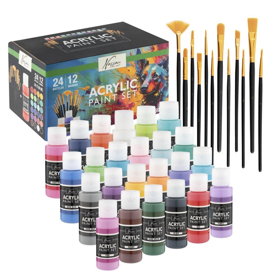 Hobby-Zubehör - Creative Craft Group Acrylic paint. 24 * 59ml + 12 brushes - AR0765/GE