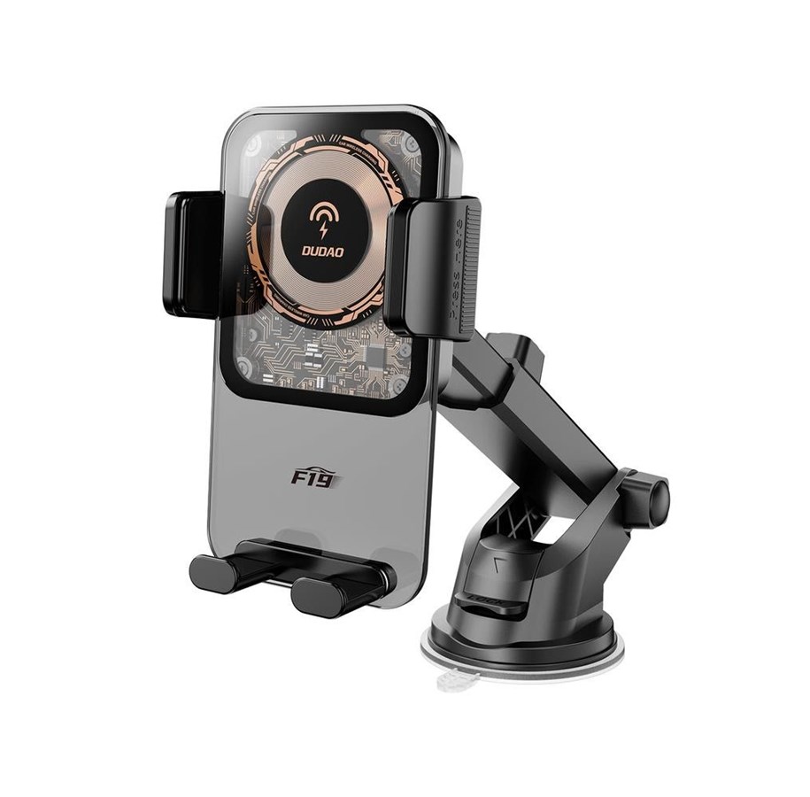 Handys - Anderes Zubehör - Dudao F19 clamp car holder with 15W inductive charger - black - 6976625331420