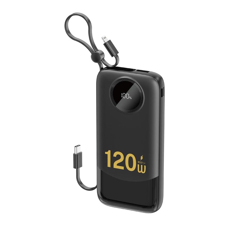 Powerbank (Akku) - Dudao K13 10000mAh Powerbank with Built-in Cable - Black - 10000 mAh - 6977196682331