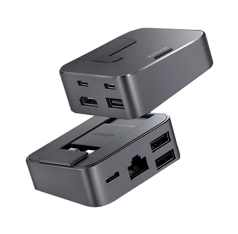 USB-Hubs - Joyroom Hub S-H121 USB-C stand - USB-A 3.0 / RJ45 / HDMI / USB-C / Thunderbolt for MacBook Pro - gray USB-Hubs - USB 3.0 - 5 - Schwarz - 6941237148438