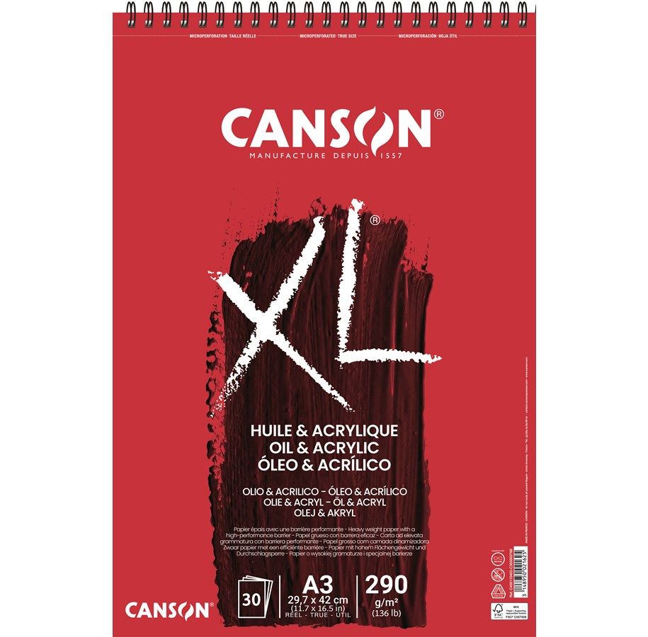 Kunst & Handwerk Ausstattung - Canson XL Huile & Acrylique A3 290G Spiral 30 SH - 17-400110402