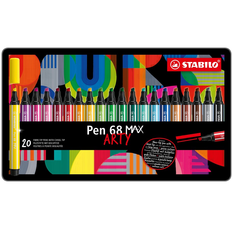 Utensilien zum Schreiben und Zeichnen - STABILO Pen 68 MAX ARTY - Felt-Tip Pen with Thick Chisel Tip - Set of 20 - 768/20-31-20
