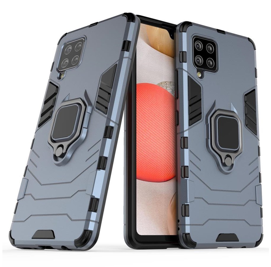 Handys - Cover & Cases - Hurtel Ring Armor Case Kickstand Tough Rugged Cover for Samsung Galaxy A42 5G Blue - 5907769323324