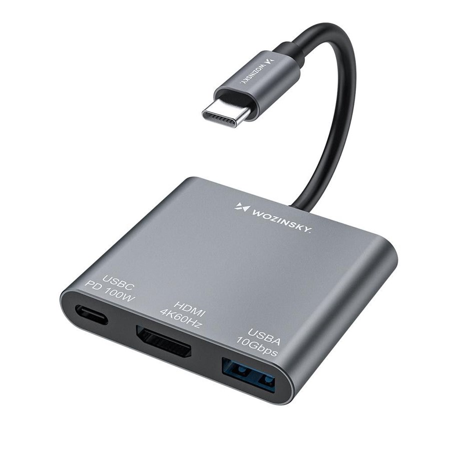 USB-Hubs - Wozinsky WHCH-01 USB-C PD 100W HDMI 4K@30Hz USB-A 10Gbps Hub - Grey USB-Hubs - USB 3.0 - 3 - Grau - 5907769378911