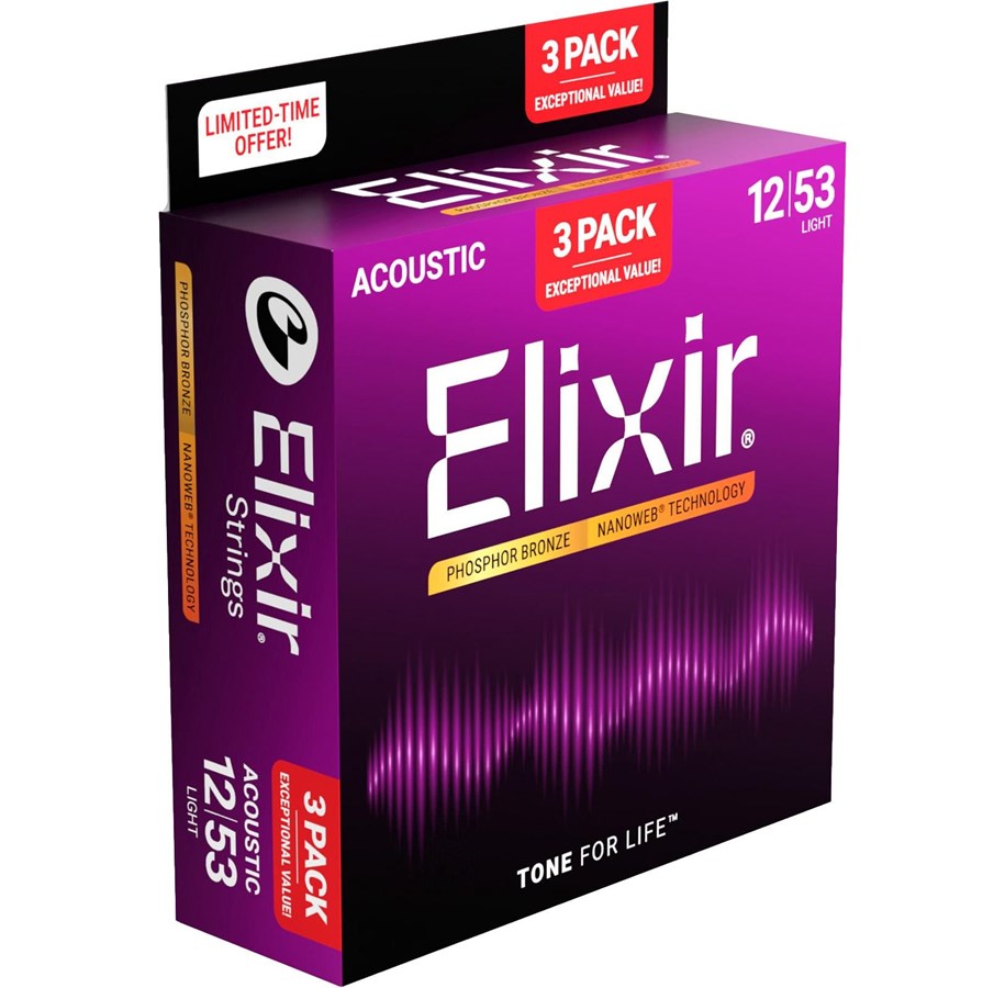 Musikinstrumente & DJ-Ausstattung - Elixir Strings 16569 - Phosphor Bronze - Akustik-Saiten - Nanoweb - Light (12-53) - 3er-Pack - CEL 16569