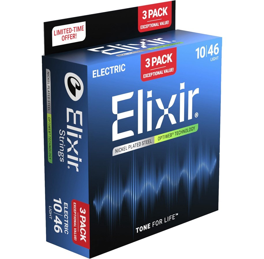 Musikinstrumente & DJ-Ausstattung - Elixir Strings 16572 - Vernickelter Stahl - E-Gitarren-Saiten - Optiweb - Light (10-46) - 3er-PACK - CEL 16572