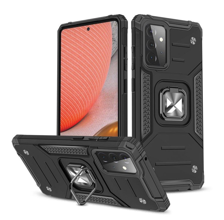 Handys - Cover & Cases - Wozinsky Ring Armor Armored Hybrid Case Cover + Magnetic Holder Samsung Galaxy A72 4G Black - 9111201935853