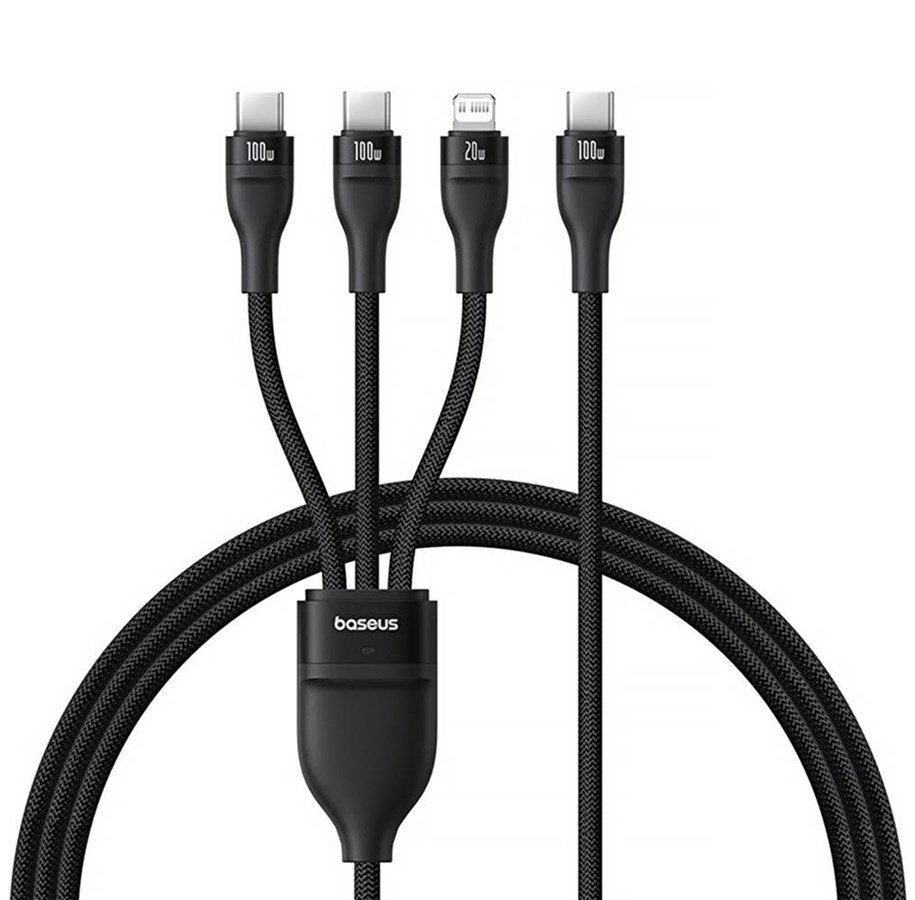 USB Kabel - Baseus Flash Series 3 3in1 cable 100W USB-C - USB-C+USB-C+ Lightning 1.5m + 3 x 0.25 m - black - P10377502111-00