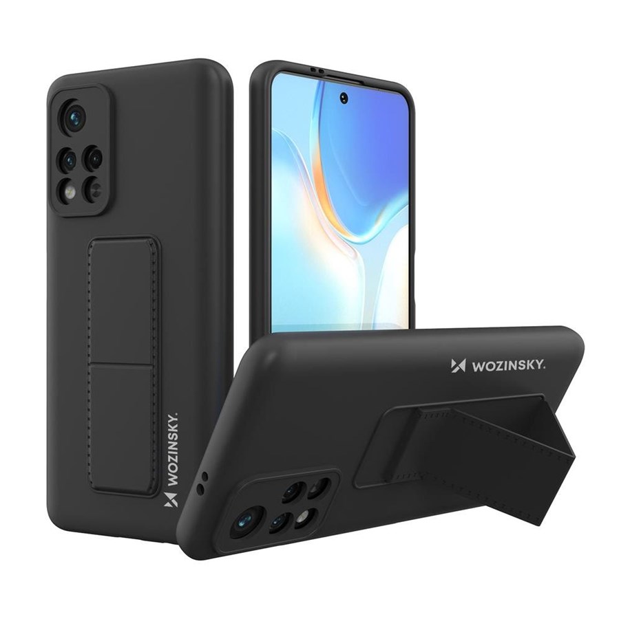Handys - Cover & Cases - Wozinsky Kickstand Case Silicone Case with Stand Case Xiaomi Redmi 10 Black - 9145576247556