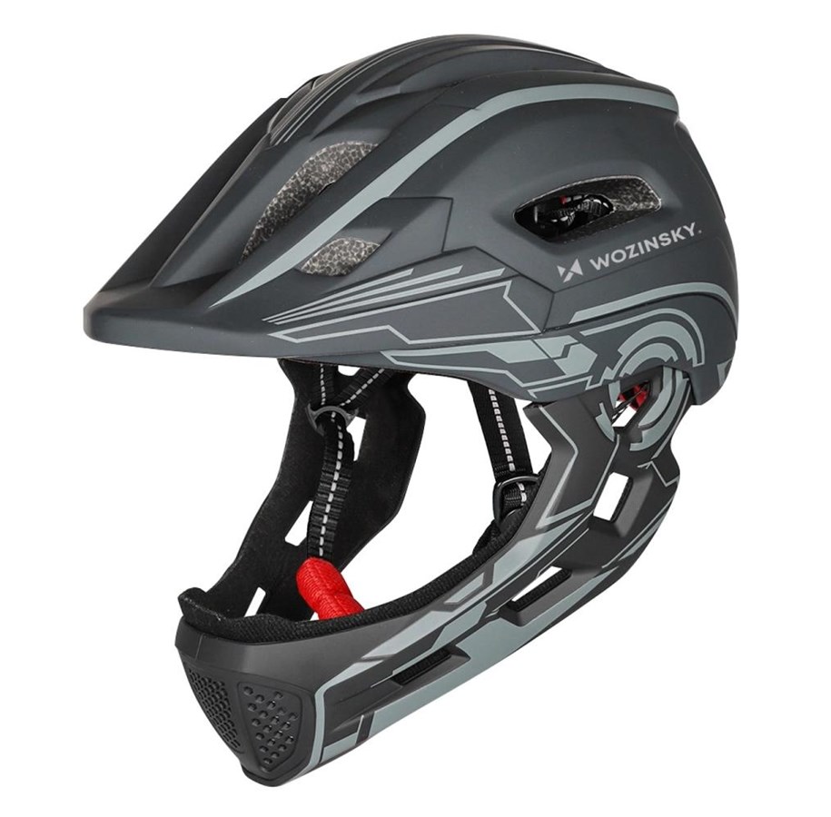 Bike Lights - Wozinsky  Fullface Children's Bicycle Helmet with USB Rear Light 52-56 cm - Grey - 5907769381010