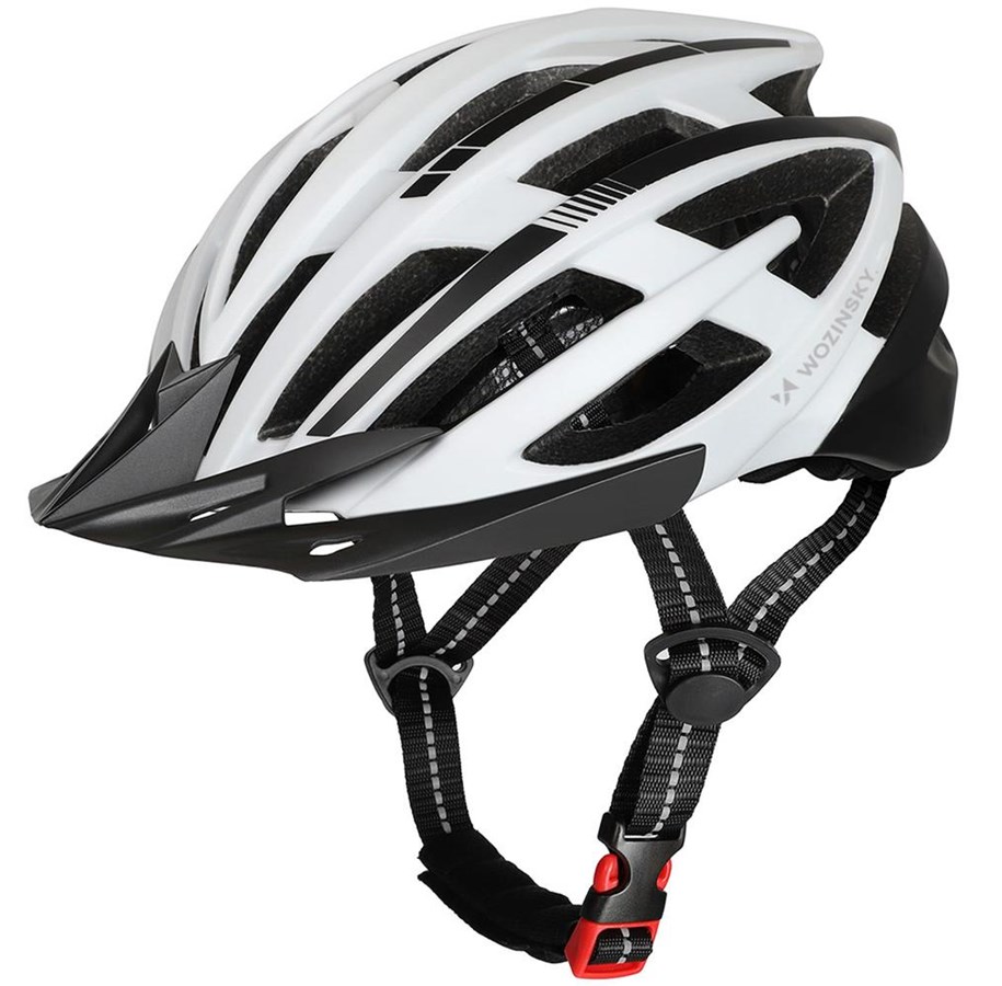 Bike Lights - Wozinsky  MTB Bicycle Helmet with Detachable Visor and USB Rear Light 54-57 cm - Black & White - 5907769380860