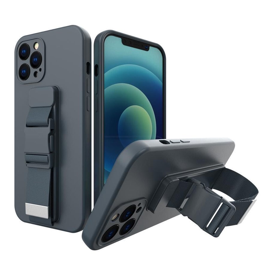 Handys - Cover & Cases - Hurtel Rope Case Silicone Cover with Lanyard Purse Lanyard Strap for Xiaomi Redmi Note 11 Pro Navy Blue - 5907769340444