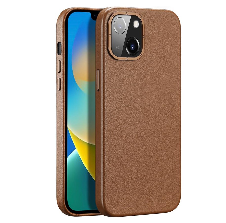 Handys - Cover & Cases - Dux Ducis Grit Leather Case for iPhone 14 Plus Elegant Faux Leather Case (MagSafe Compatible) Brown - 6934913036952