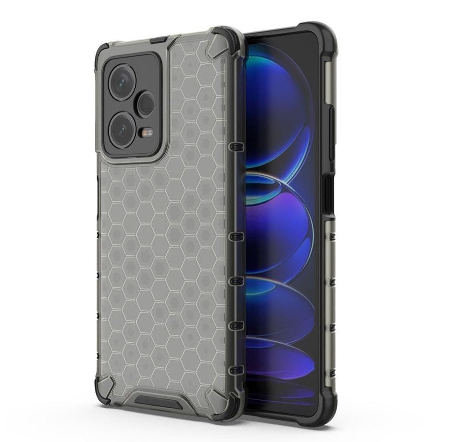 Handys - Cover & Cases - Hurtel Honeycomb Case for Xiaomi Redmi Note 12 Pro+ Armored Hybrid Cover Black - 9145576277737