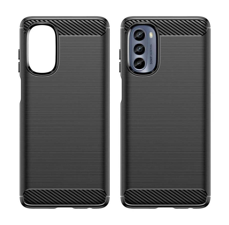 Handys - Cover & Cases - Hurtel Carbon Case for Motorola Moto G62 5G Flexible Silicone Carbon Cover Black - 9145576271766