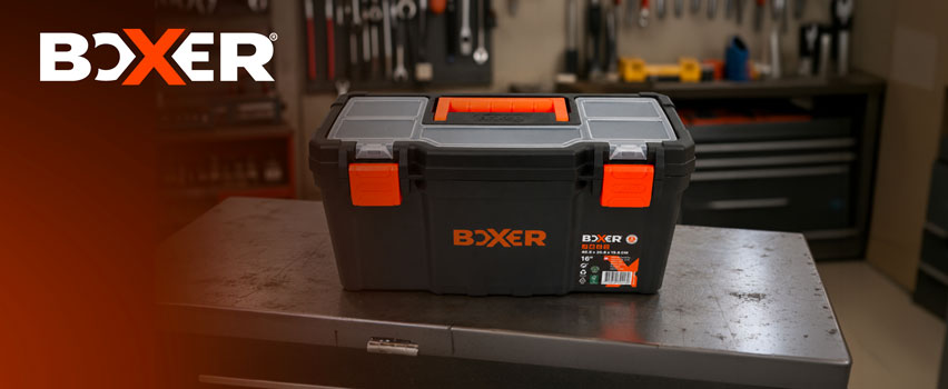 Boxer Werkzeugkoffer 16 in Schwarz-Orange – robuste Aufbewahrung für Garage und Werkstatt