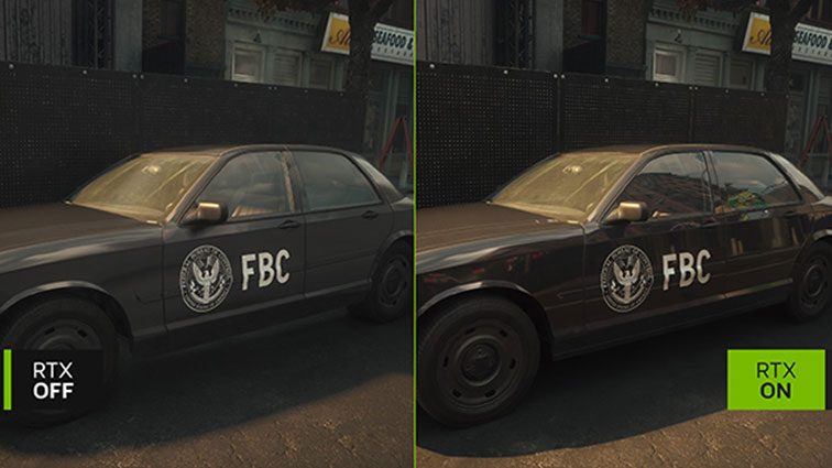 NVIDIA GeForce RTX – Control Resonant graphics comparison with RTX OFF and RTX ON – realistic ray tracing on FBC car